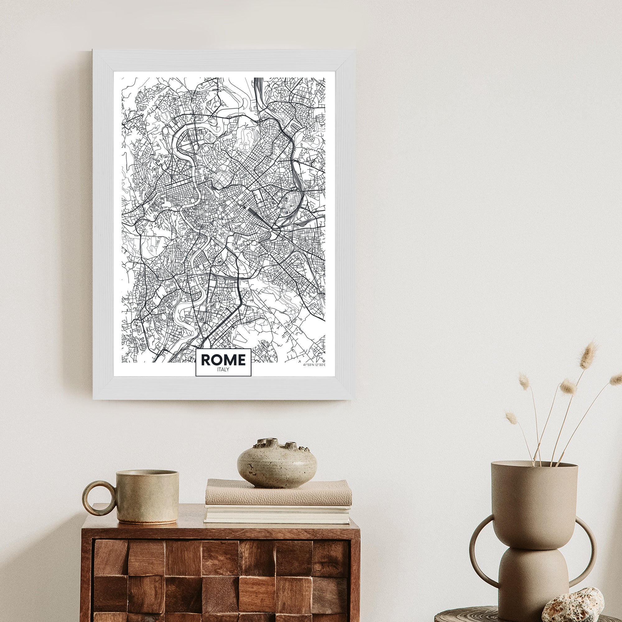 Plakat Rzym Czarno Biała Mapa Miasta Rama Aluminiowa Kolor Czarny