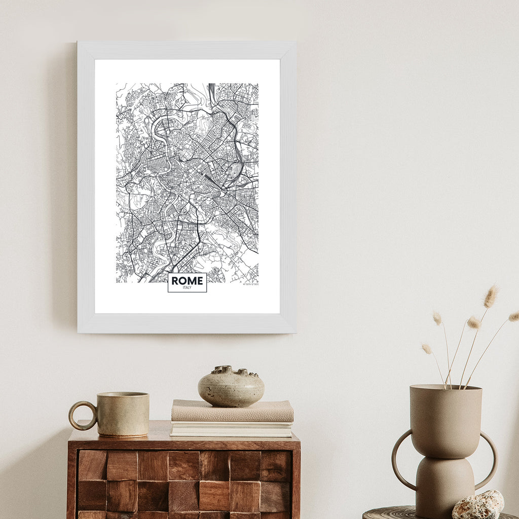 Plakat Rzym Czarno Biała Mapa Miasta Rama Aluminiowa Kolor Czarny