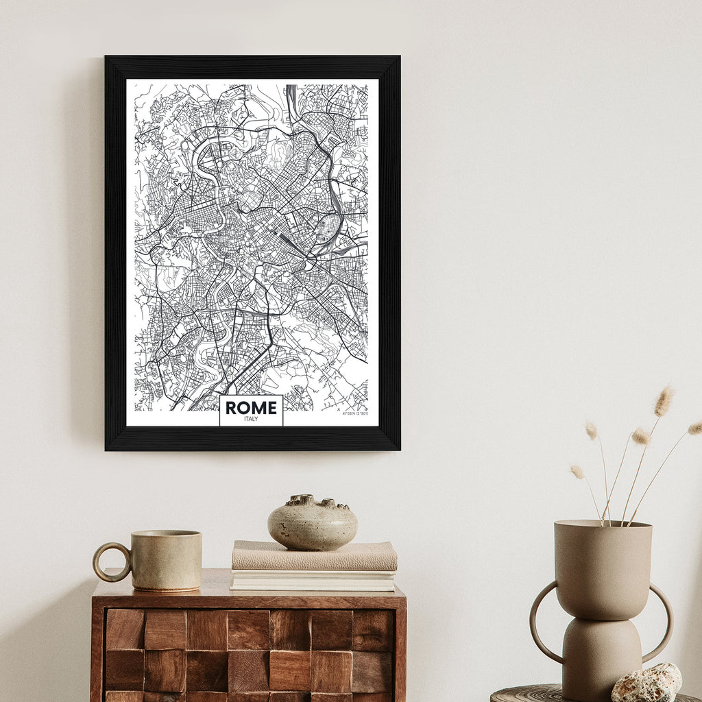 Plakat Rzym Czarno Biała Mapa Miasta Rama Aluminiowa Kolor Czarny