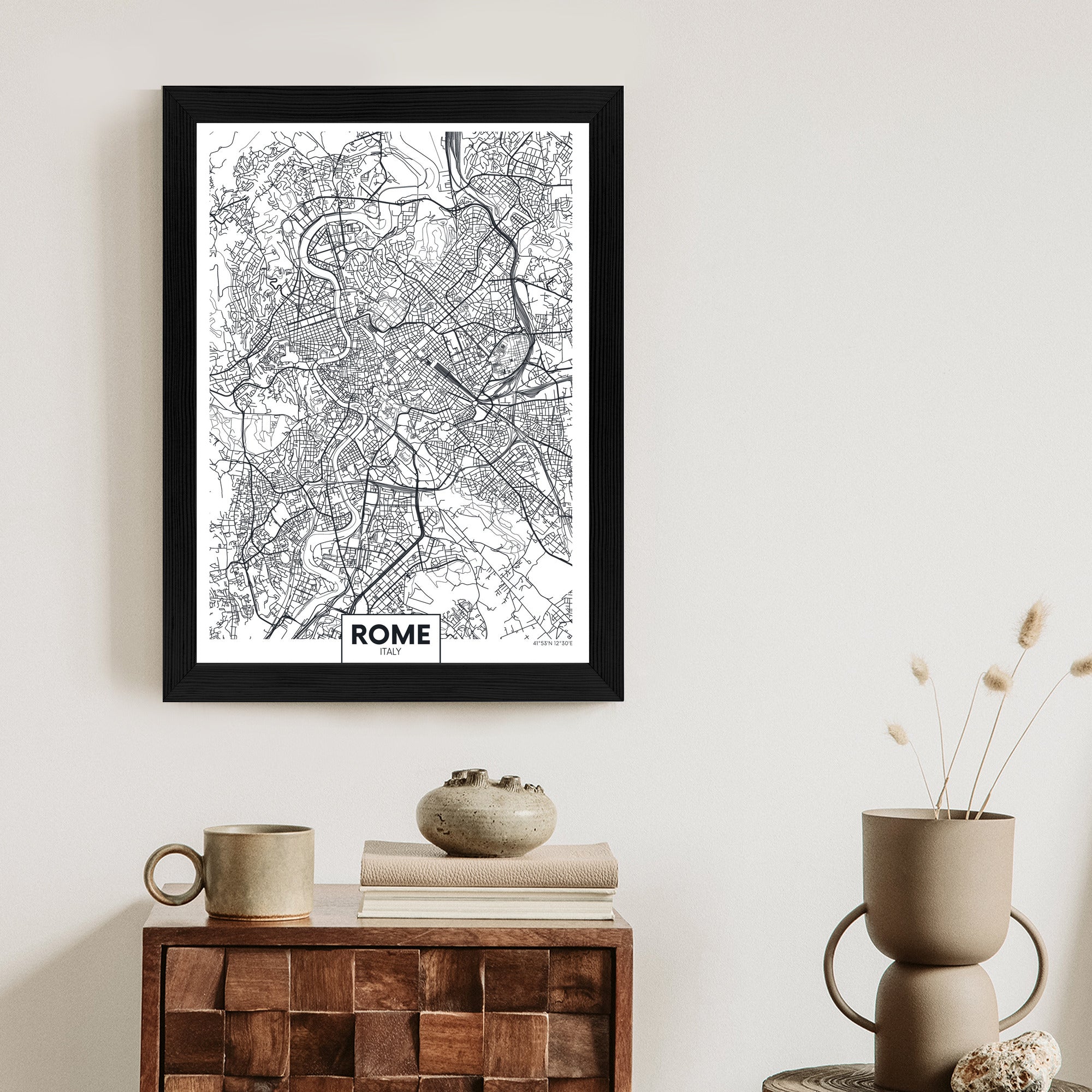 Plakat Rzym Czarno Biała Mapa Miasta Rama Aluminiowa Kolor Czarny