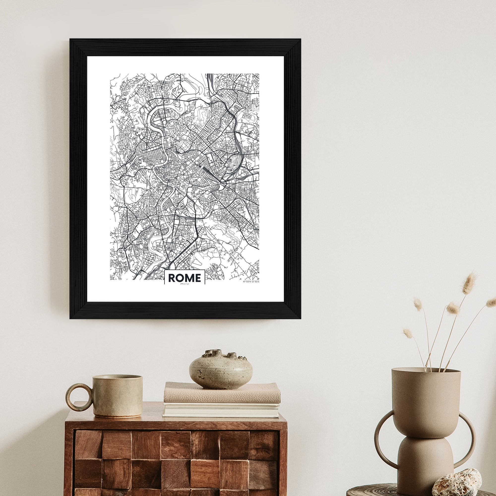 Plakat Rzym Czarno Biała Mapa Miasta Rama Aluminiowa Kolor Czarny