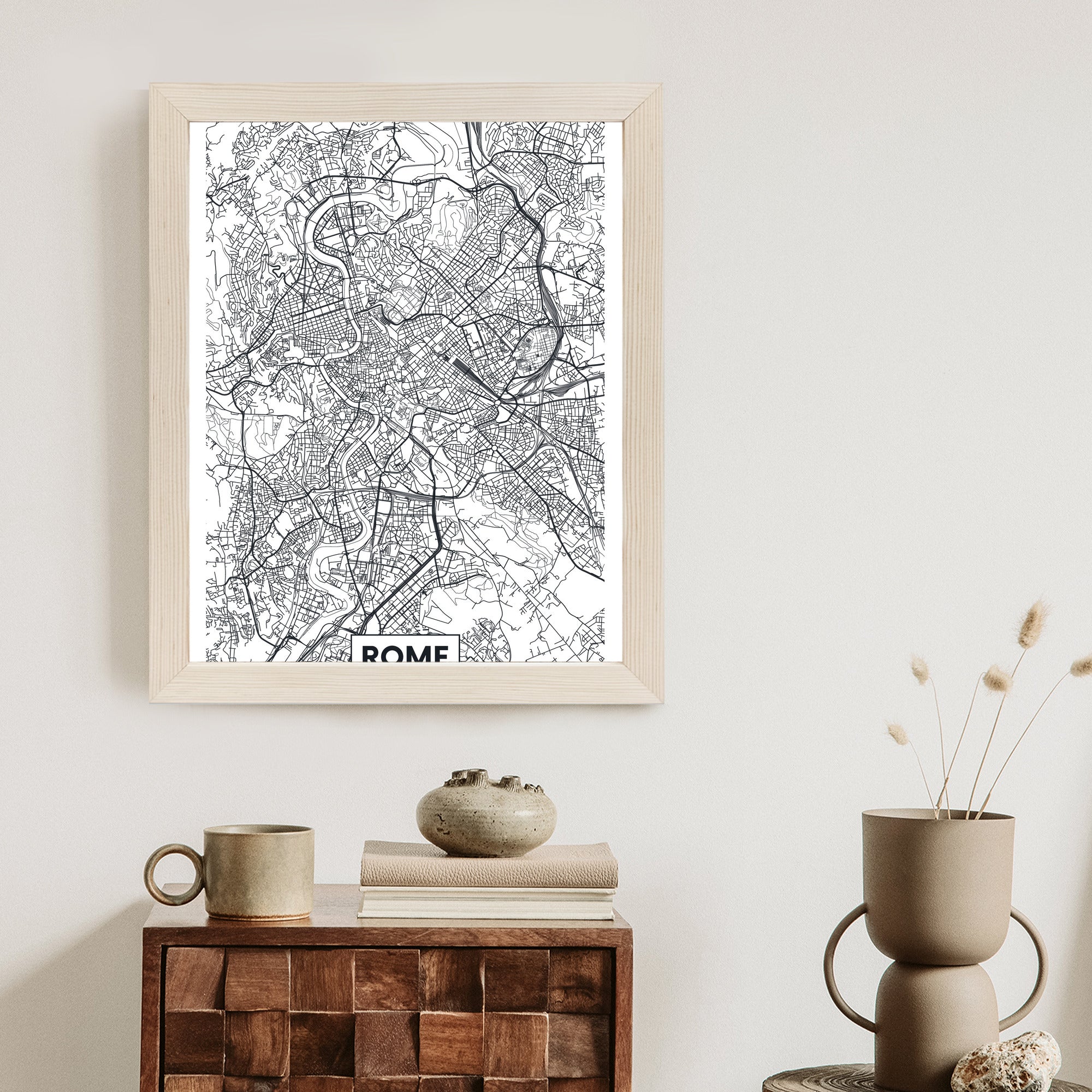 Plakat Rzym Czarno Biała Mapa Miasta Rama Aluminiowa Kolor Czarny