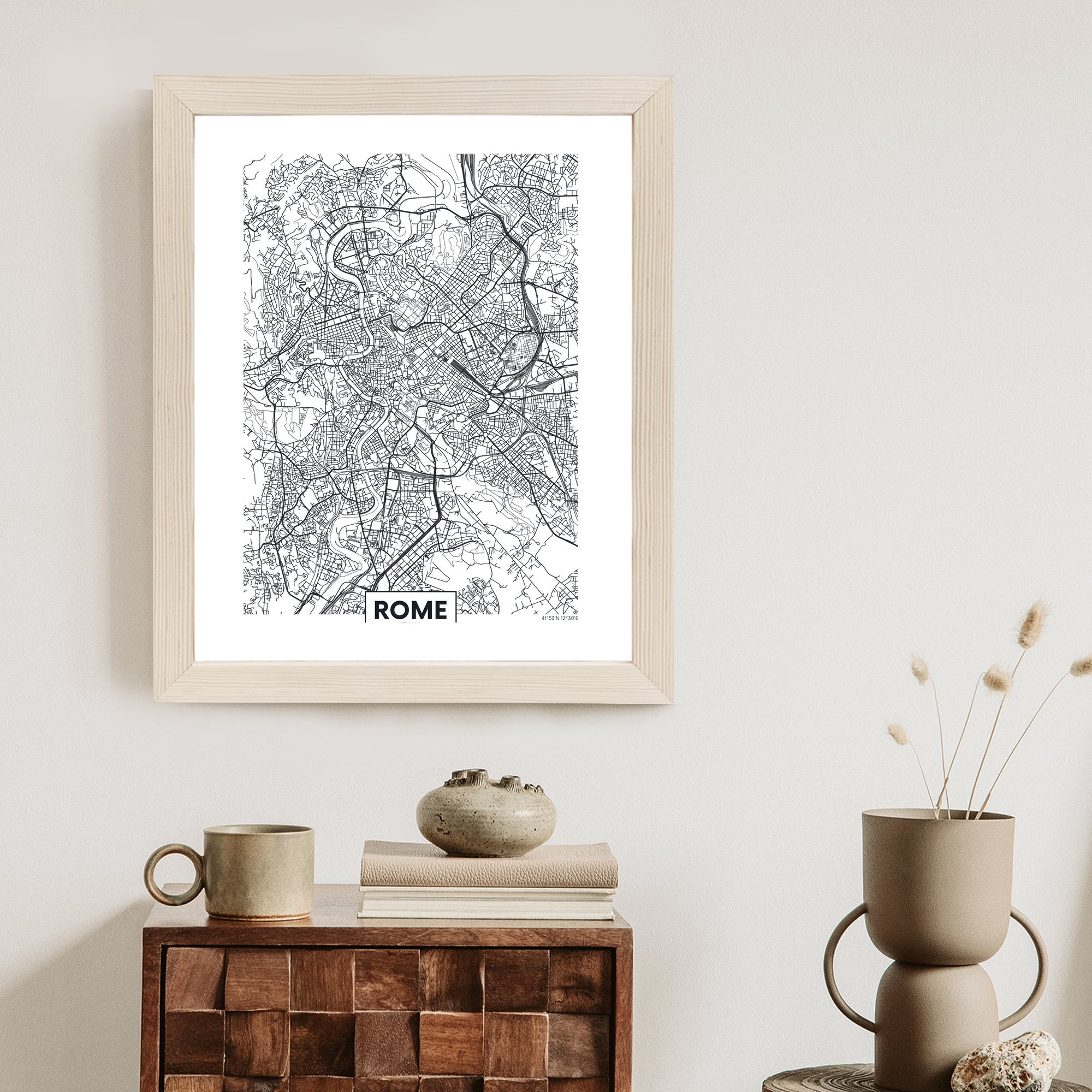 Plakat Rzym Czarno Biała Mapa Miasta Rama Aluminiowa Kolor Czarny