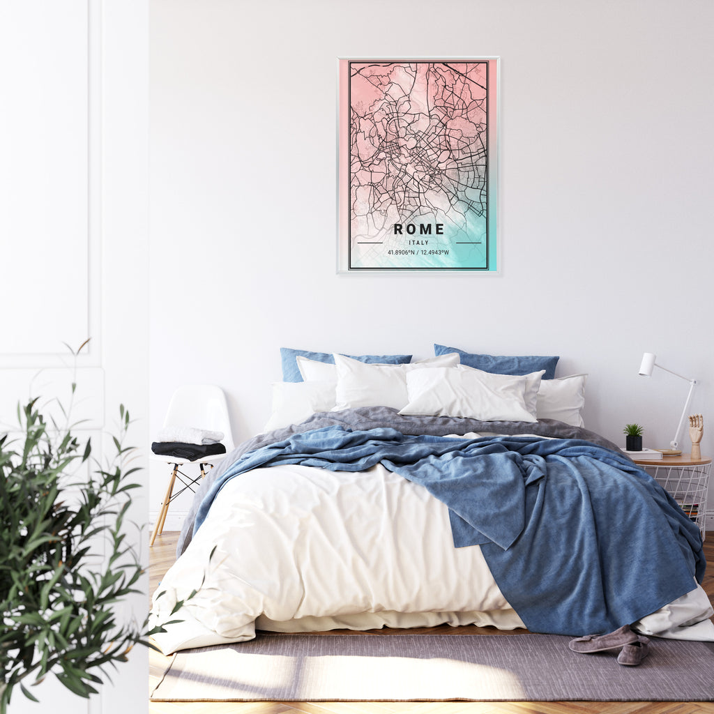 Plakat Mapa Rzymu Na Akwarelowym Tle Rama Aluminiowa Kolor Czarny