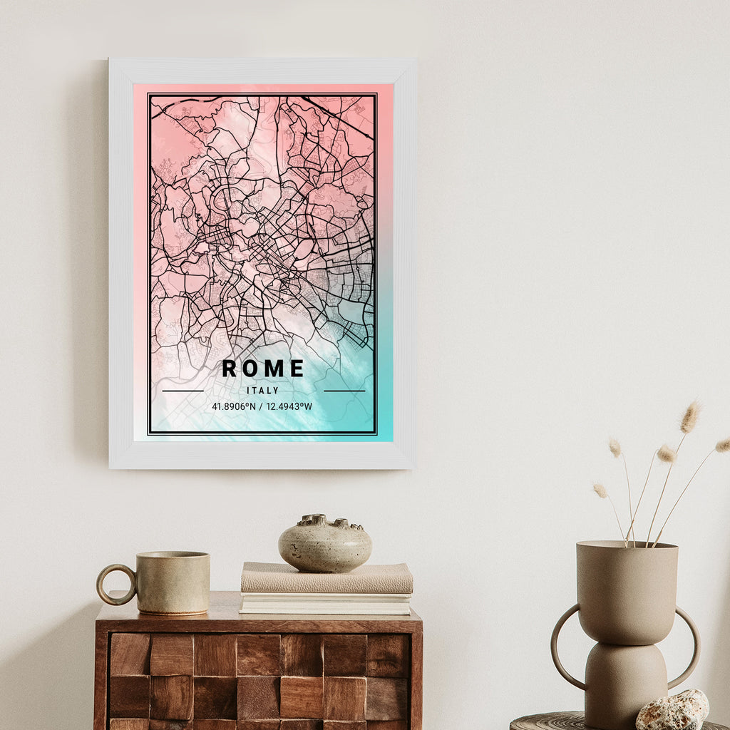 Plakat Mapa Rzymu Na Akwarelowym Tle Rama Aluminiowa Kolor Czarny