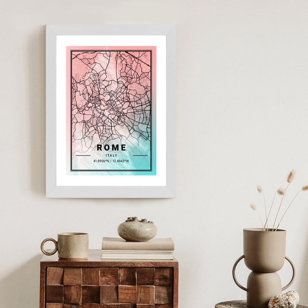 Plakat Mapa Rzymu Na Akwarelowym Tle Rama Aluminiowa Kolor Czarny