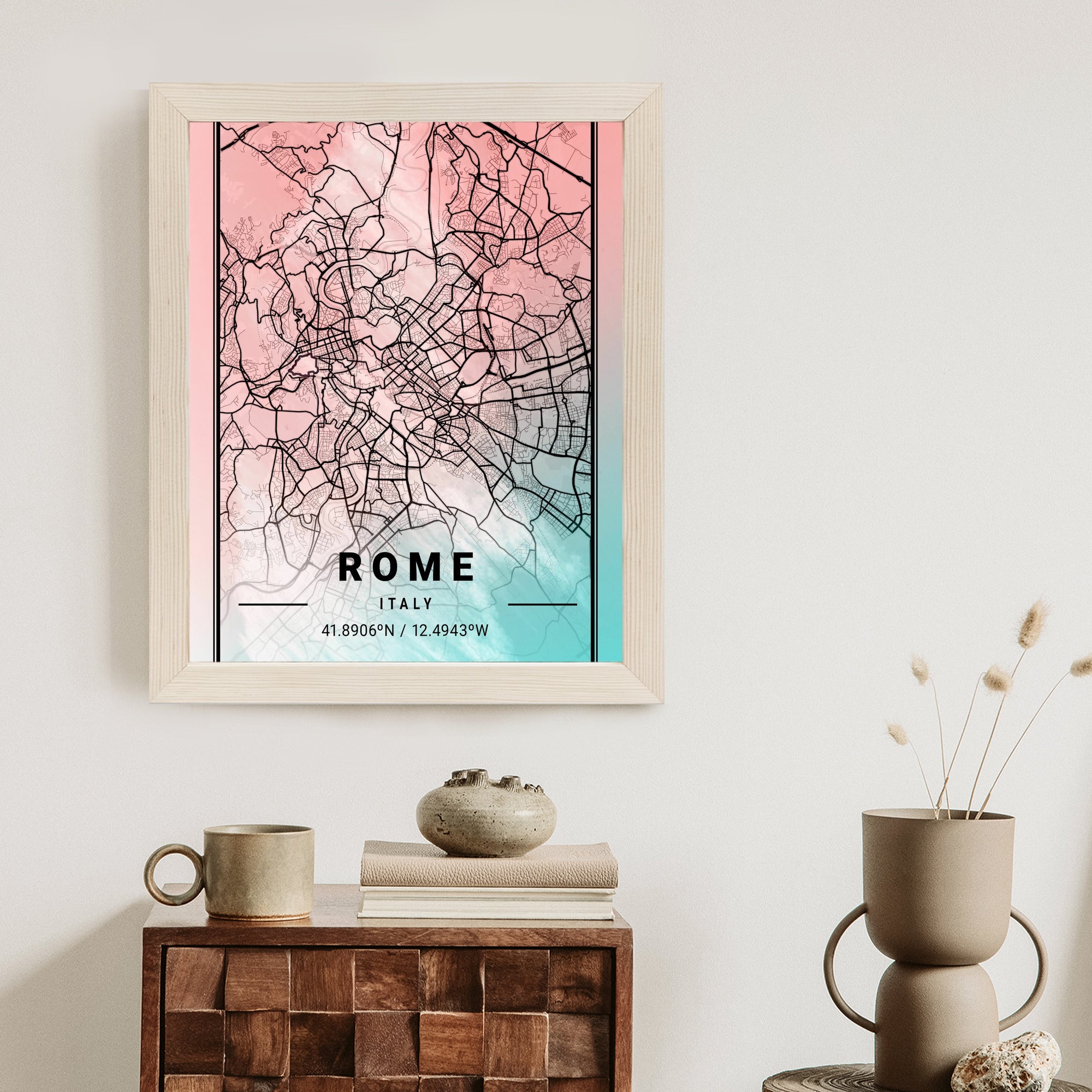 Plakat Mapa Rzymu Na Akwarelowym Tle Rama Aluminiowa Kolor Czarny