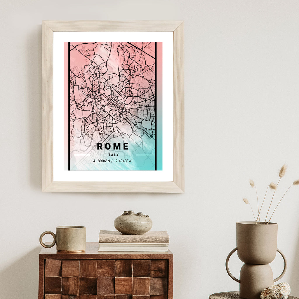 Plakat Mapa Rzymu Na Akwarelowym Tle Rama Aluminiowa Kolor Czarny