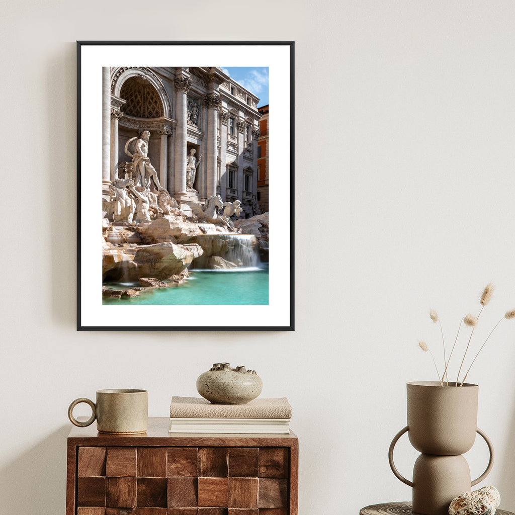 Plakat Fontanna Di Trevi Z Turkusową Wodą Rama Aluminiowa Kolor Czarny