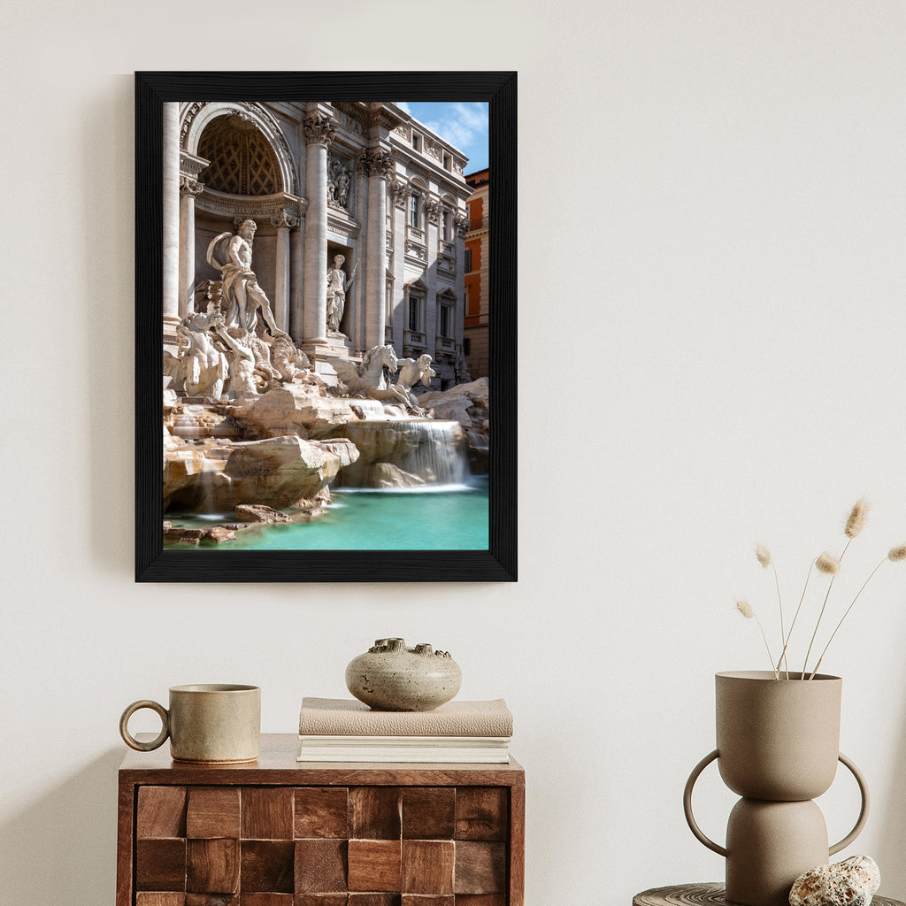 Plakat Fontanna Di Trevi Z Turkusową Wodą Rama Aluminiowa Kolor Czarny
