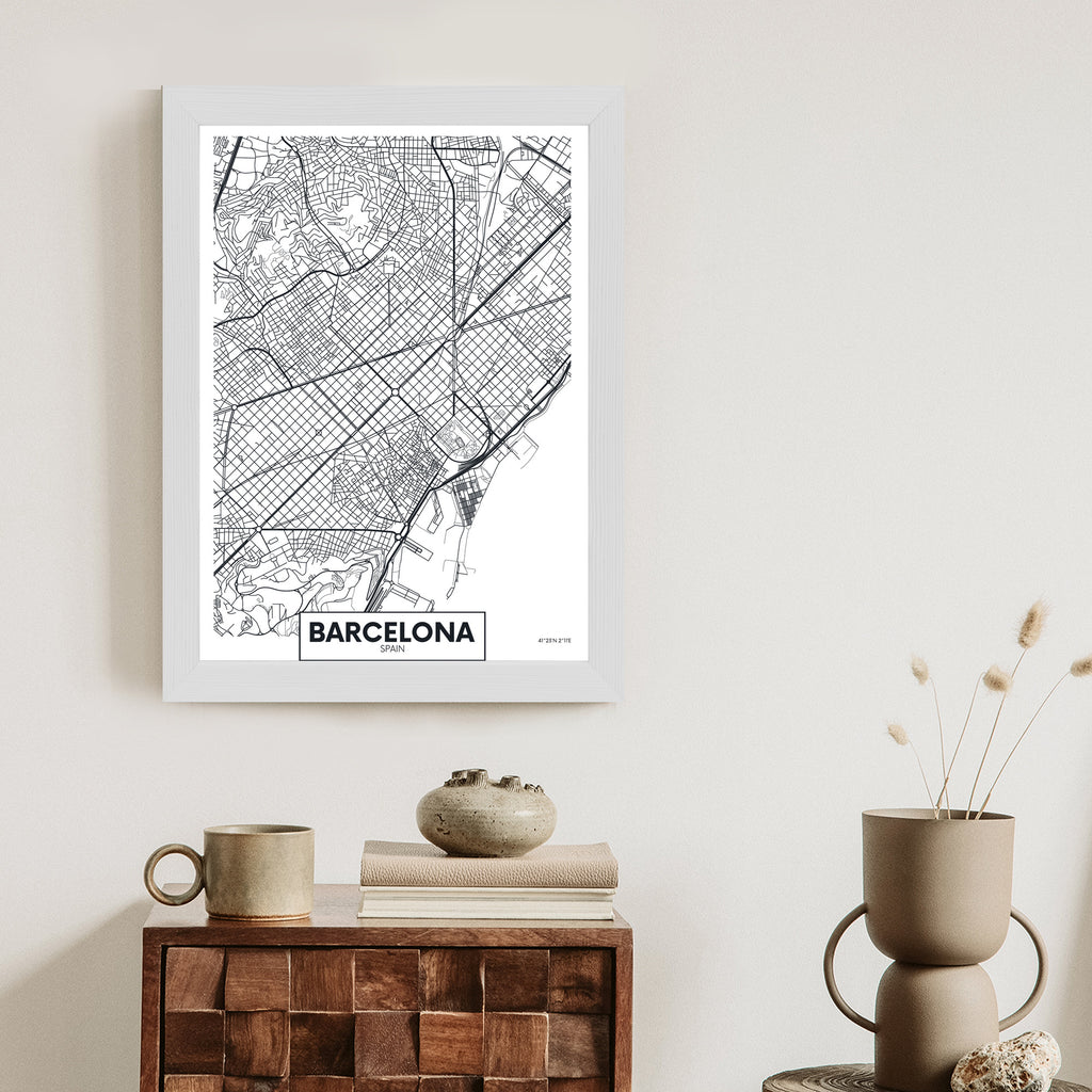 Plakat Czarno-Biała Mapa Barcelony Rama Aluminiowa Kolor Czarny