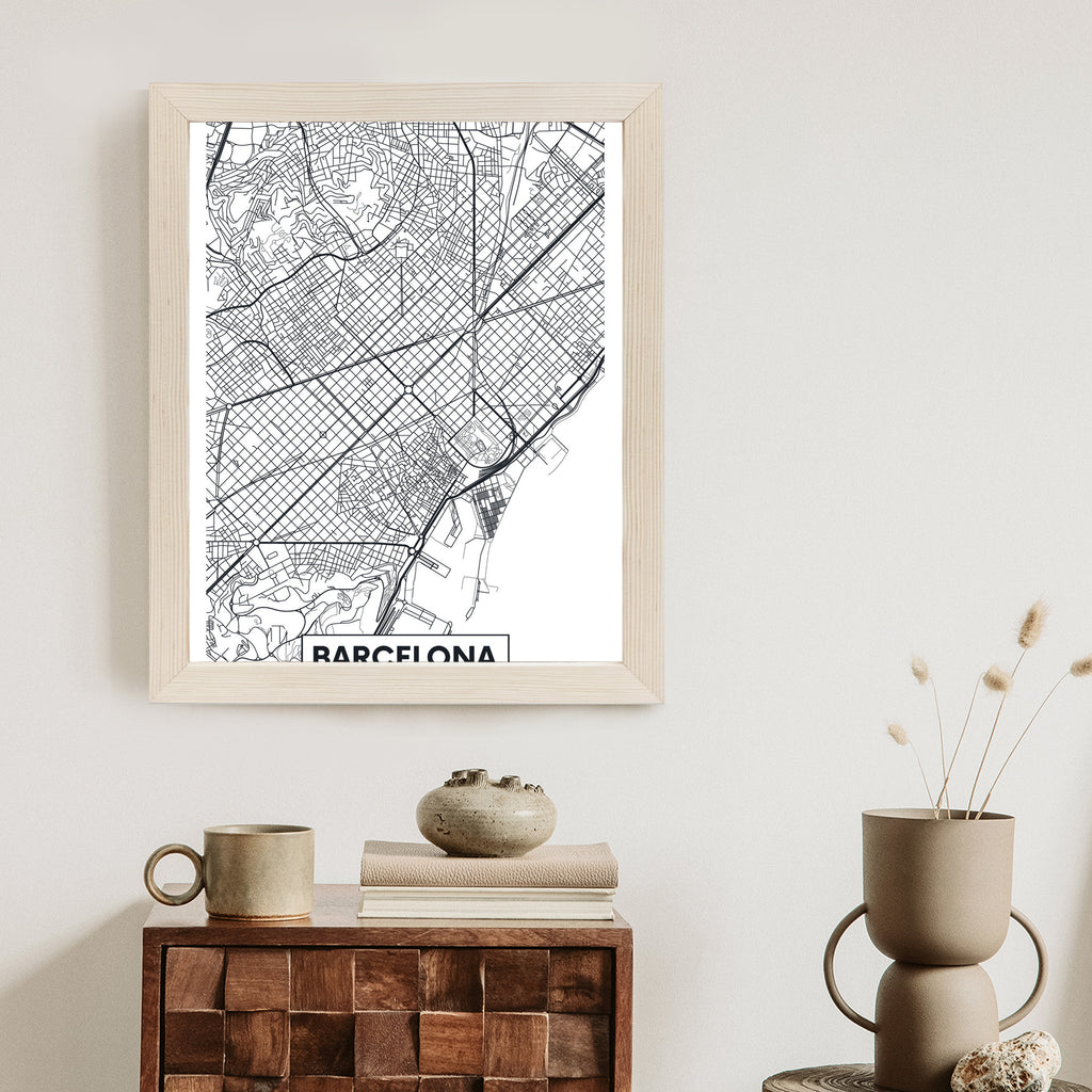 Plakat Czarno-Biała Mapa Barcelony Rama Aluminiowa Kolor Czarny