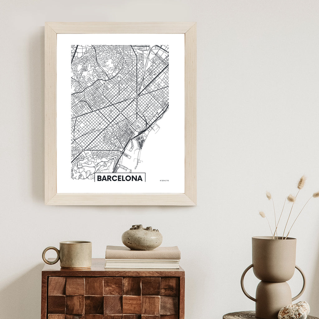 Plakat Czarno-Biała Mapa Barcelony Rama Aluminiowa Kolor Czarny
