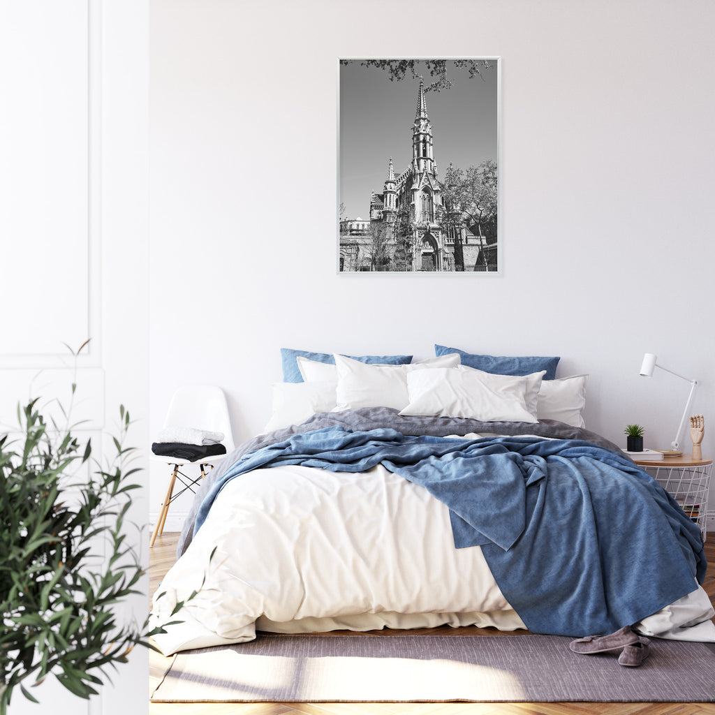 Plakat Czarno Biały Kościół W Barcelonie Rama Aluminiowa Kolor Czarny
