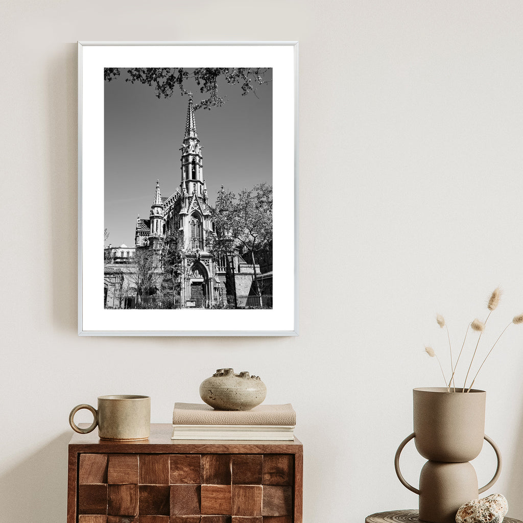 Plakat Czarno Biały Kościół W Barcelonie Rama Aluminiowa Kolor Czarny