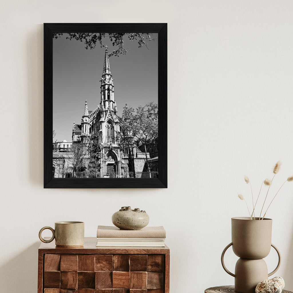 Plakat Czarno Biały Kościół W Barcelonie Rama Aluminiowa Kolor Czarny