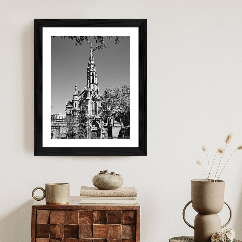 Plakat Czarno Biały Kościół W Barcelonie Rama Aluminiowa Kolor Czarny