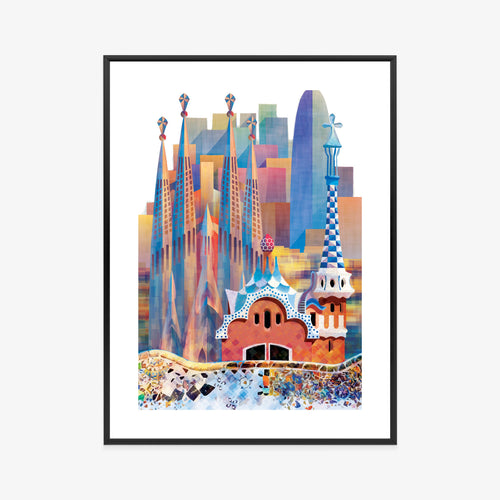 Plakat Słynna Architektura Barcelony Abstrakcja Rama Aluminiowa Kolor Czarny