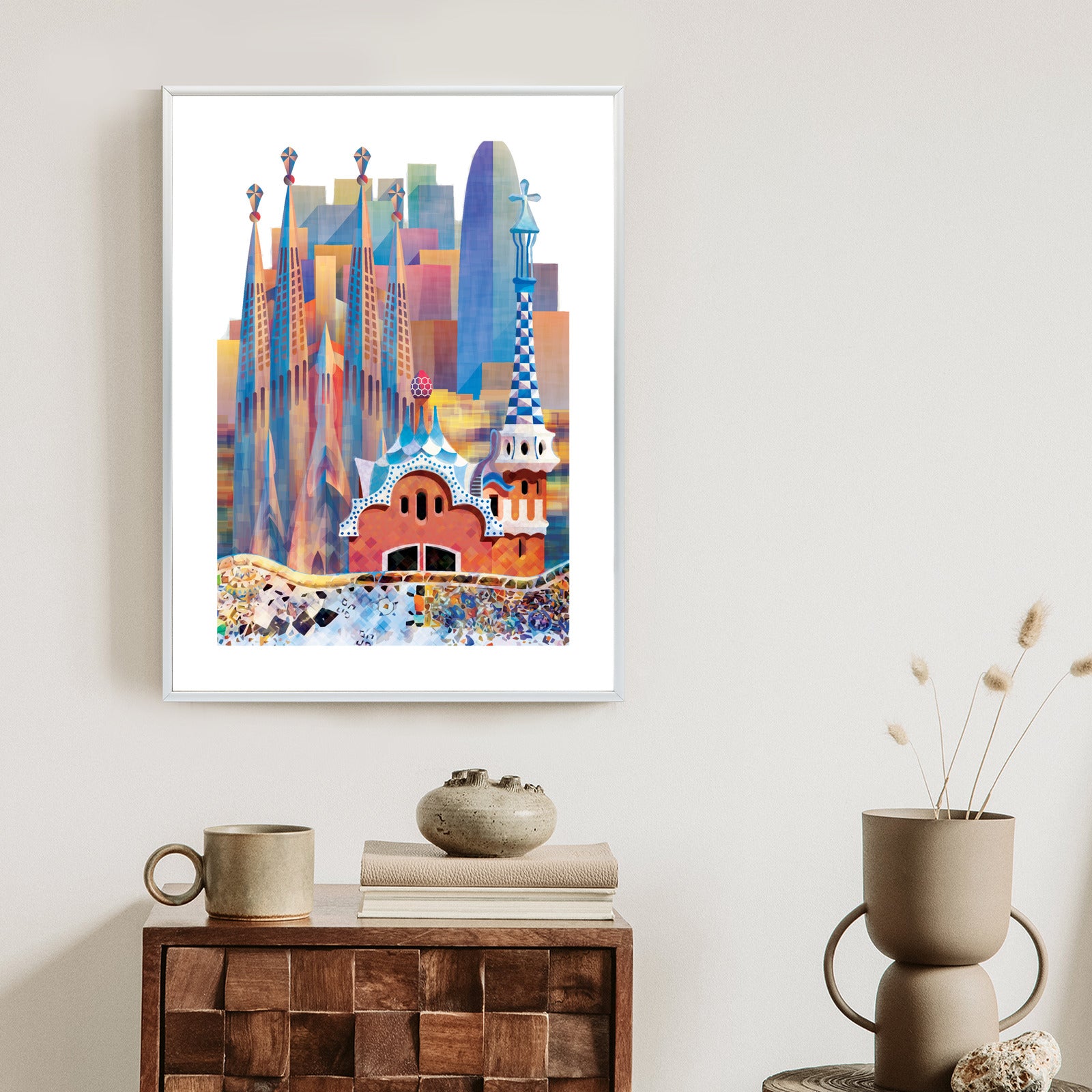 Plakat Słynna Architektura Barcelony Abstrakcja Rama Aluminiowa Kolor Czarny