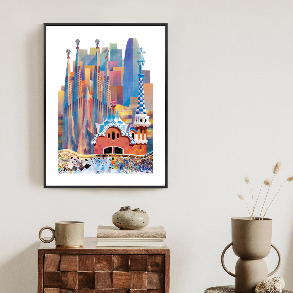 Plakat Słynna Architektura Barcelony Abstrakcja Rama Aluminiowa Kolor Czarny