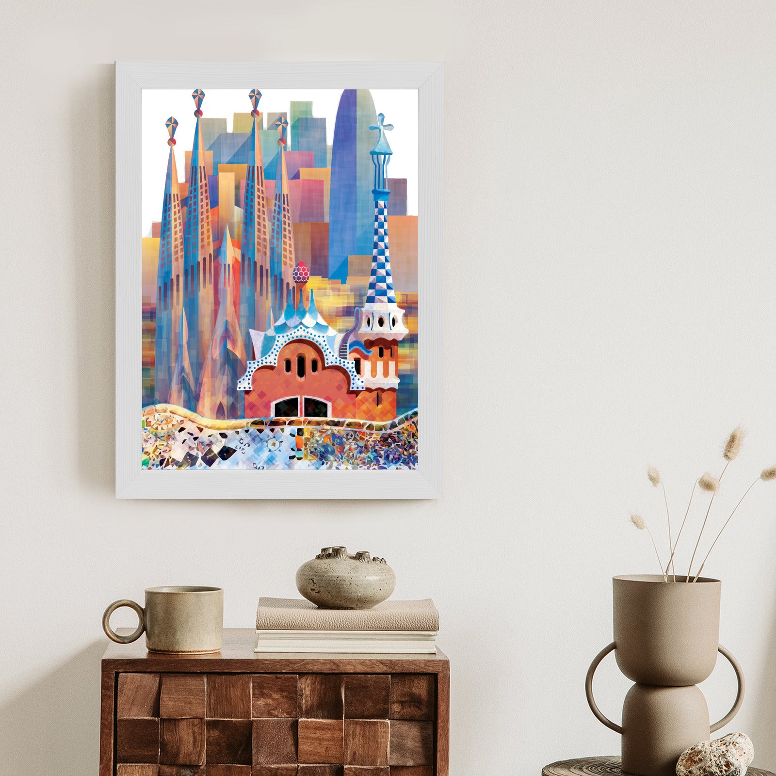 Plakat Słynna Architektura Barcelony Abstrakcja Rama Aluminiowa Kolor Czarny