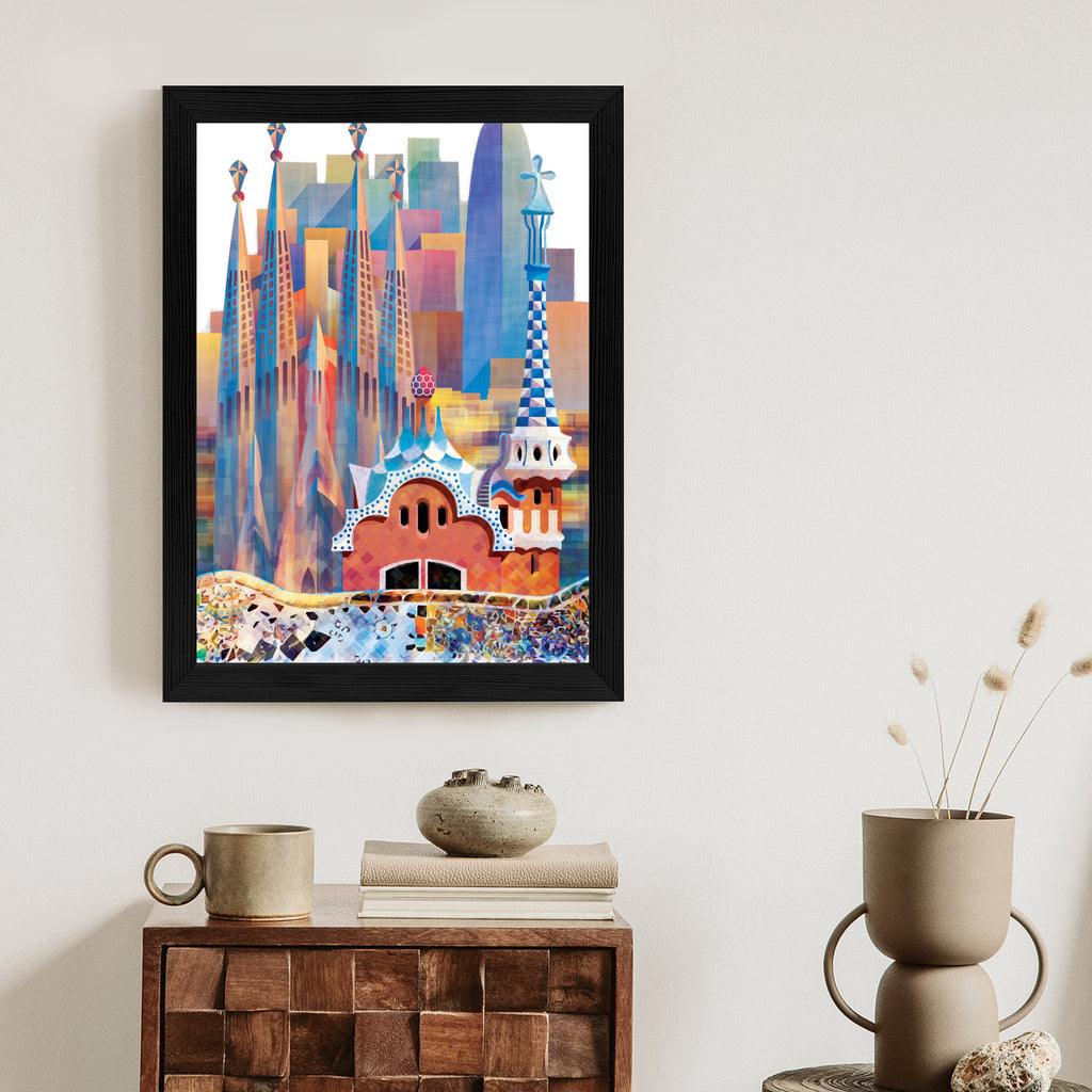 Plakat Słynna Architektura Barcelony Abstrakcja Rama Aluminiowa Kolor Czarny