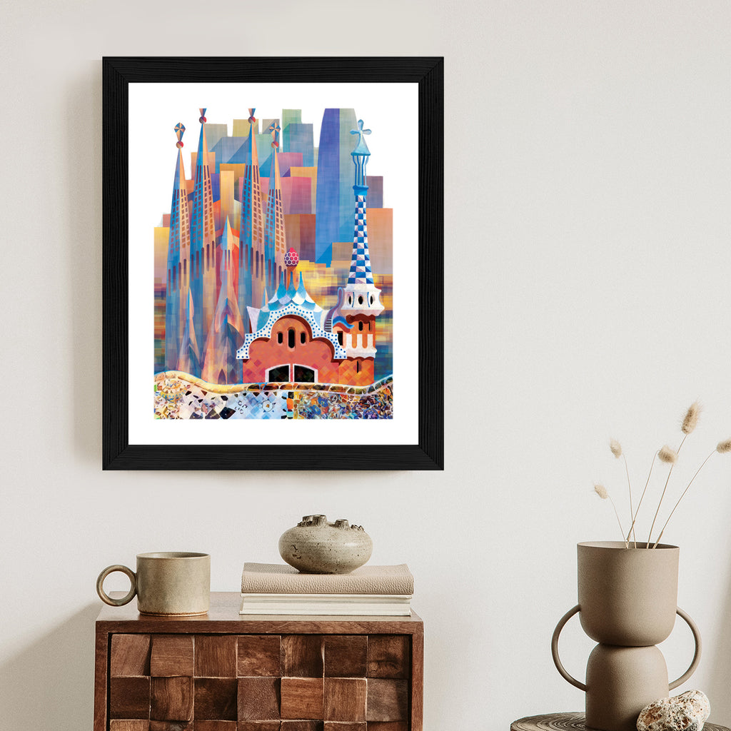 Plakat Słynna Architektura Barcelony Abstrakcja Rama Aluminiowa Kolor Czarny