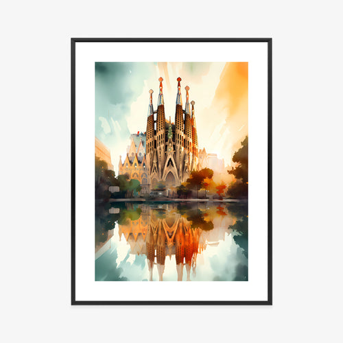 Plakat Kościół Sagrada Familia Malowany Akwarelą Rama Aluminiowa Kolor Czarny