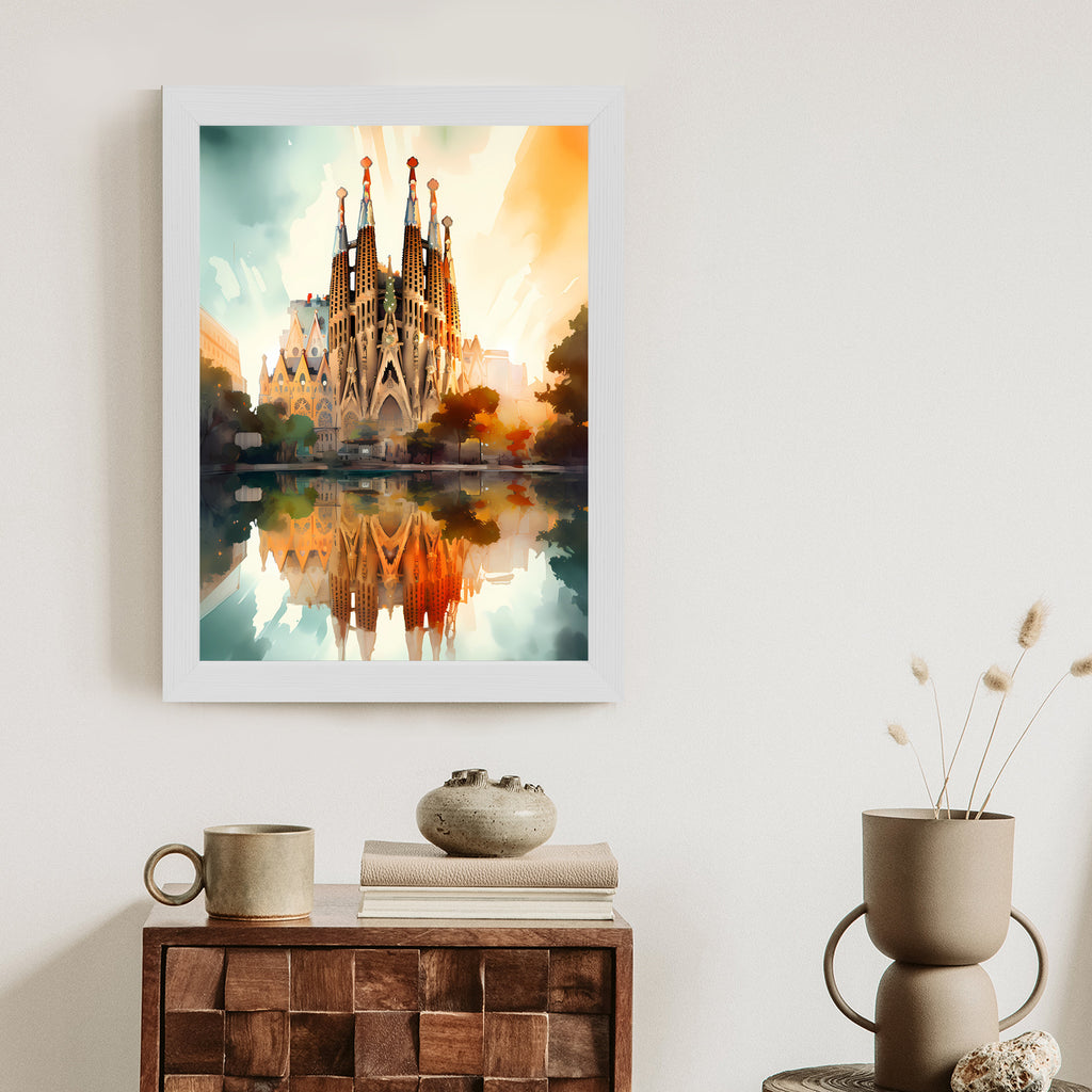 Plakat Kościół Sagrada Familia Malowany Akwarelą Rama Aluminiowa Kolor Czarny