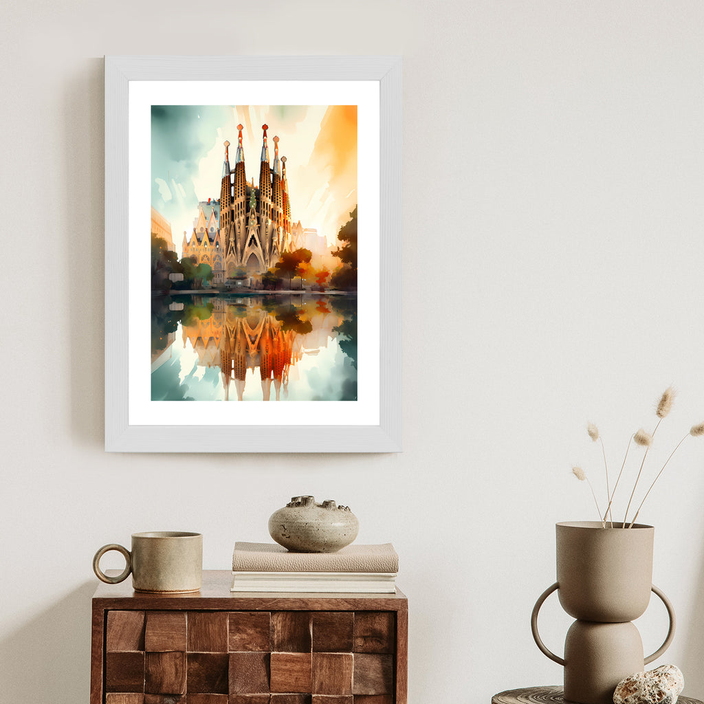 Plakat Kościół Sagrada Familia Malowany Akwarelą Rama Aluminiowa Kolor Czarny