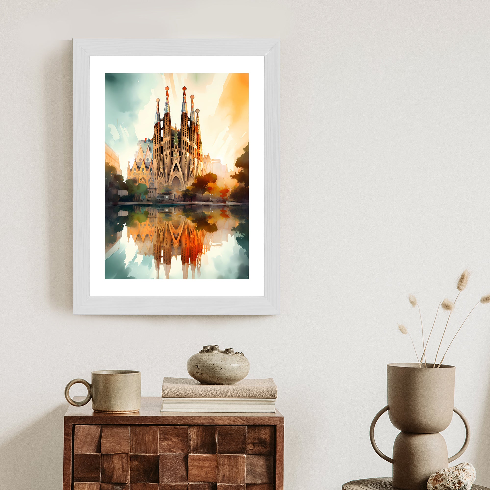 Plakat Kościół Sagrada Familia Malowany Akwarelą Rama Aluminiowa Kolor Czarny