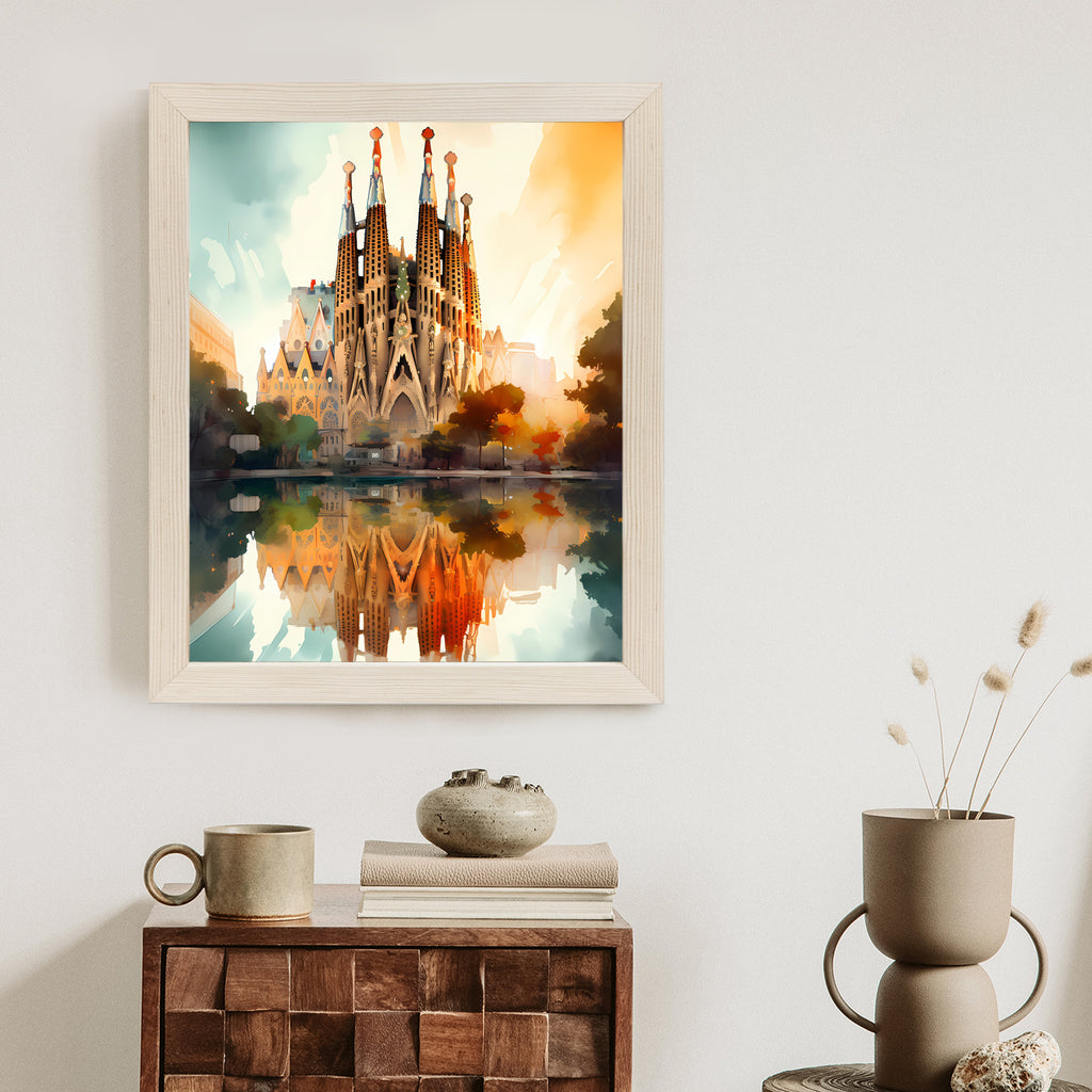 Plakat Kościół Sagrada Familia Malowany Akwarelą Rama Aluminiowa Kolor Czarny
