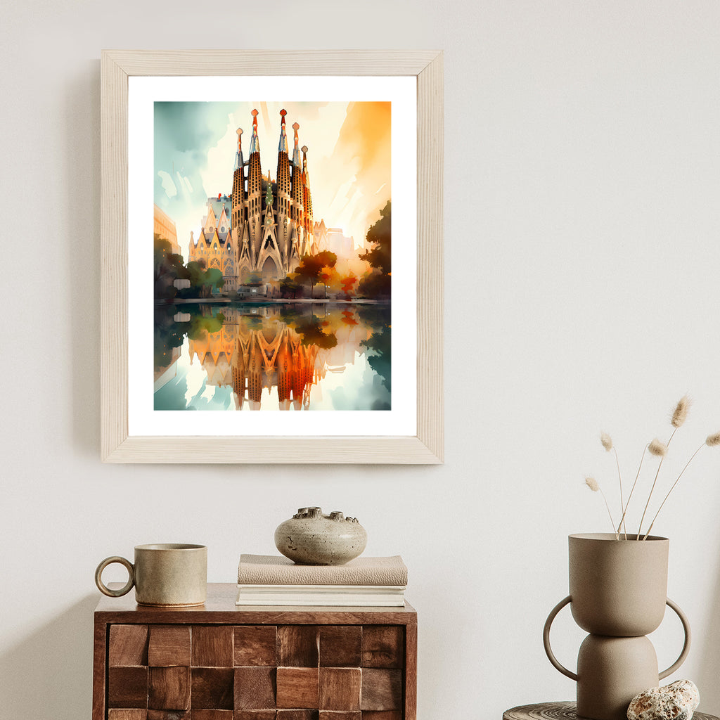 Plakat Kościół Sagrada Familia Malowany Akwarelą Rama Aluminiowa Kolor Czarny