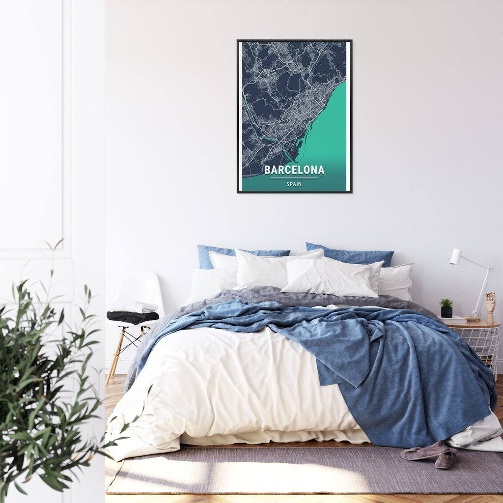 Plakat Granatowa Mapa Barcelony Rama Aluminiowa Kolor Czarny