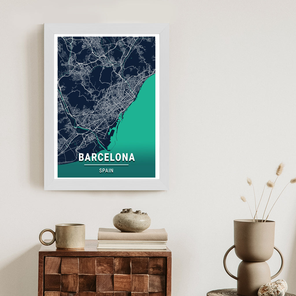 Plakat Granatowa Mapa Barcelony Rama Aluminiowa Kolor Czarny