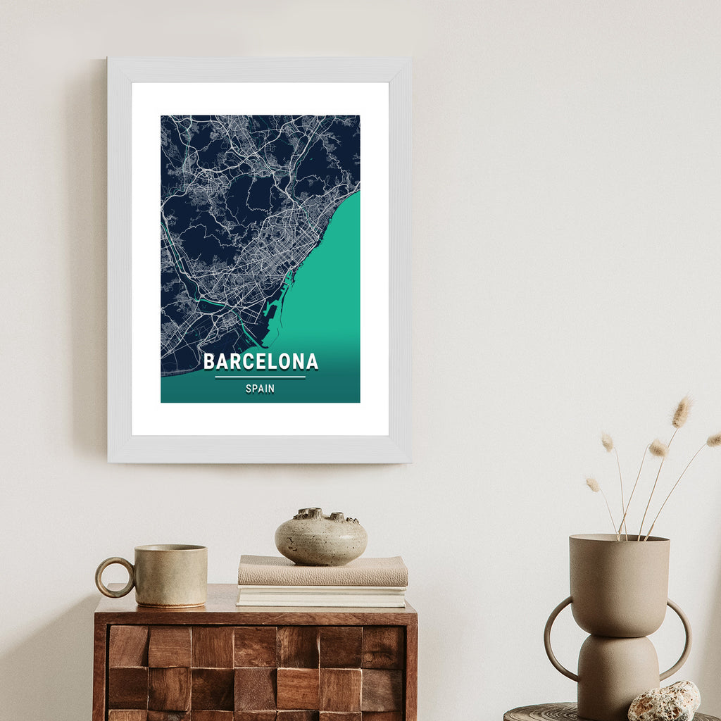 Plakat Granatowa Mapa Barcelony Rama Aluminiowa Kolor Czarny