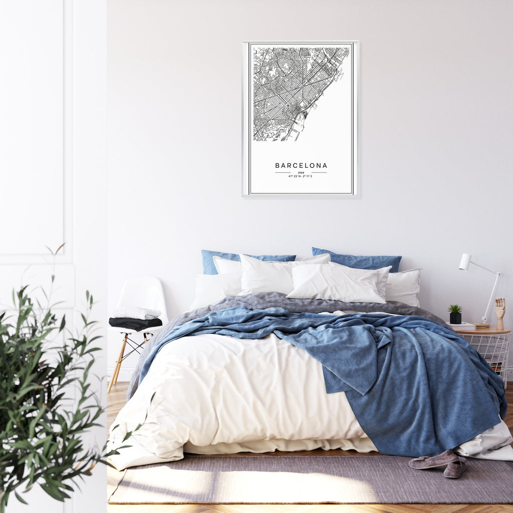 Plakat Mapa Miasta Barcelona W Czerni I Bieli Rama Aluminiowa Kolor Czarny