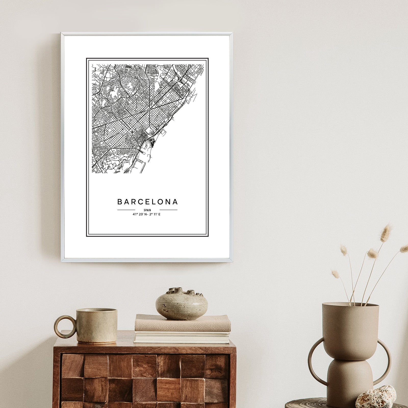 Plakat Mapa Miasta Barcelona W Czerni I Bieli Rama Aluminiowa Kolor Czarny
