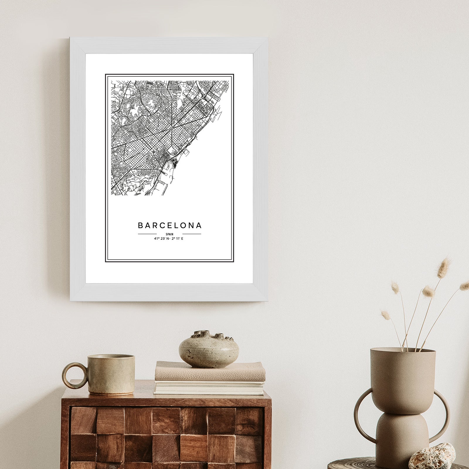 Plakat Mapa Miasta Barcelona W Czerni I Bieli Rama Aluminiowa Kolor Czarny