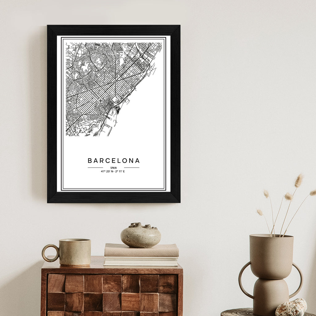 Plakat Mapa Miasta Barcelona W Czerni I Bieli Rama Aluminiowa Kolor Czarny