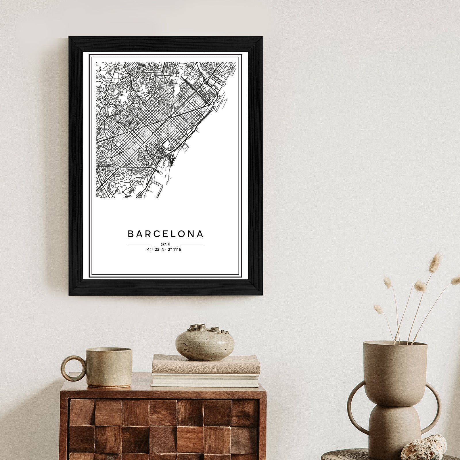 Plakat Mapa Miasta Barcelona W Czerni I Bieli Rama Aluminiowa Kolor Czarny