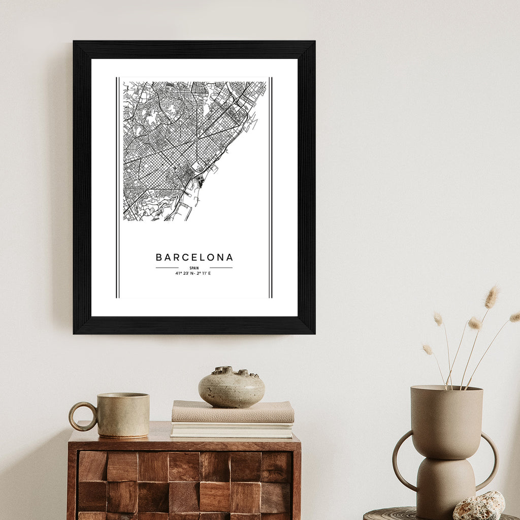 Plakat Mapa Miasta Barcelona W Czerni I Bieli Rama Aluminiowa Kolor Czarny