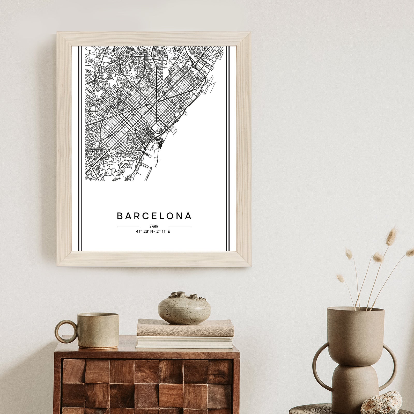 Plakat Mapa Miasta Barcelona W Czerni I Bieli Rama Aluminiowa Kolor Czarny