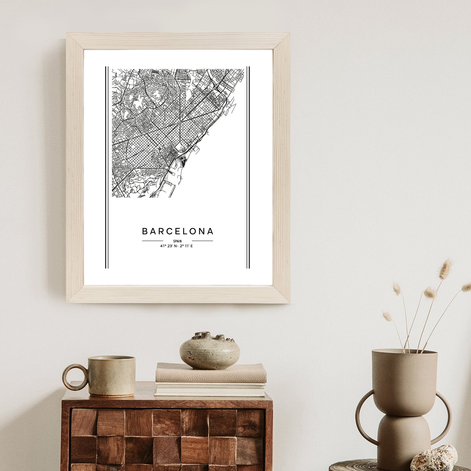 Plakat Mapa Miasta Barcelona W Czerni I Bieli Rama Aluminiowa Kolor Czarny