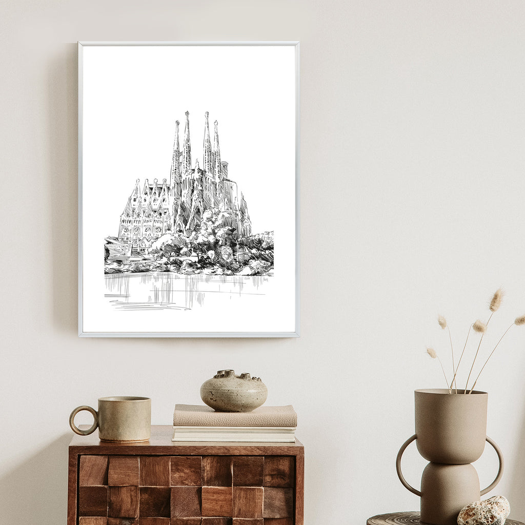 Plakat Bazylika Sagrada Familia Szkic Rama Aluminiowa Kolor Czarny