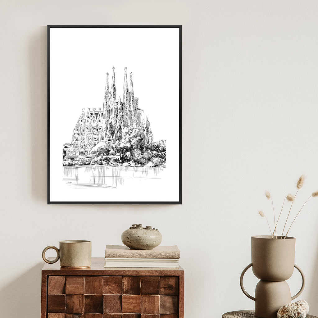 Plakat Bazylika Sagrada Familia Szkic Rama Aluminiowa Kolor Czarny