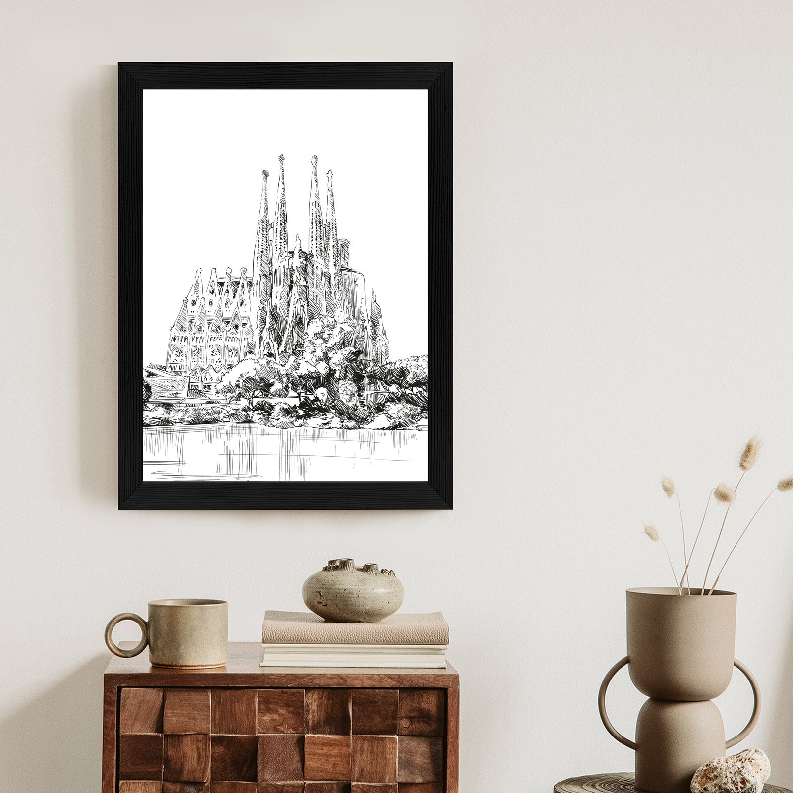 Plakat Bazylika Sagrada Familia Szkic Rama Aluminiowa Kolor Czarny