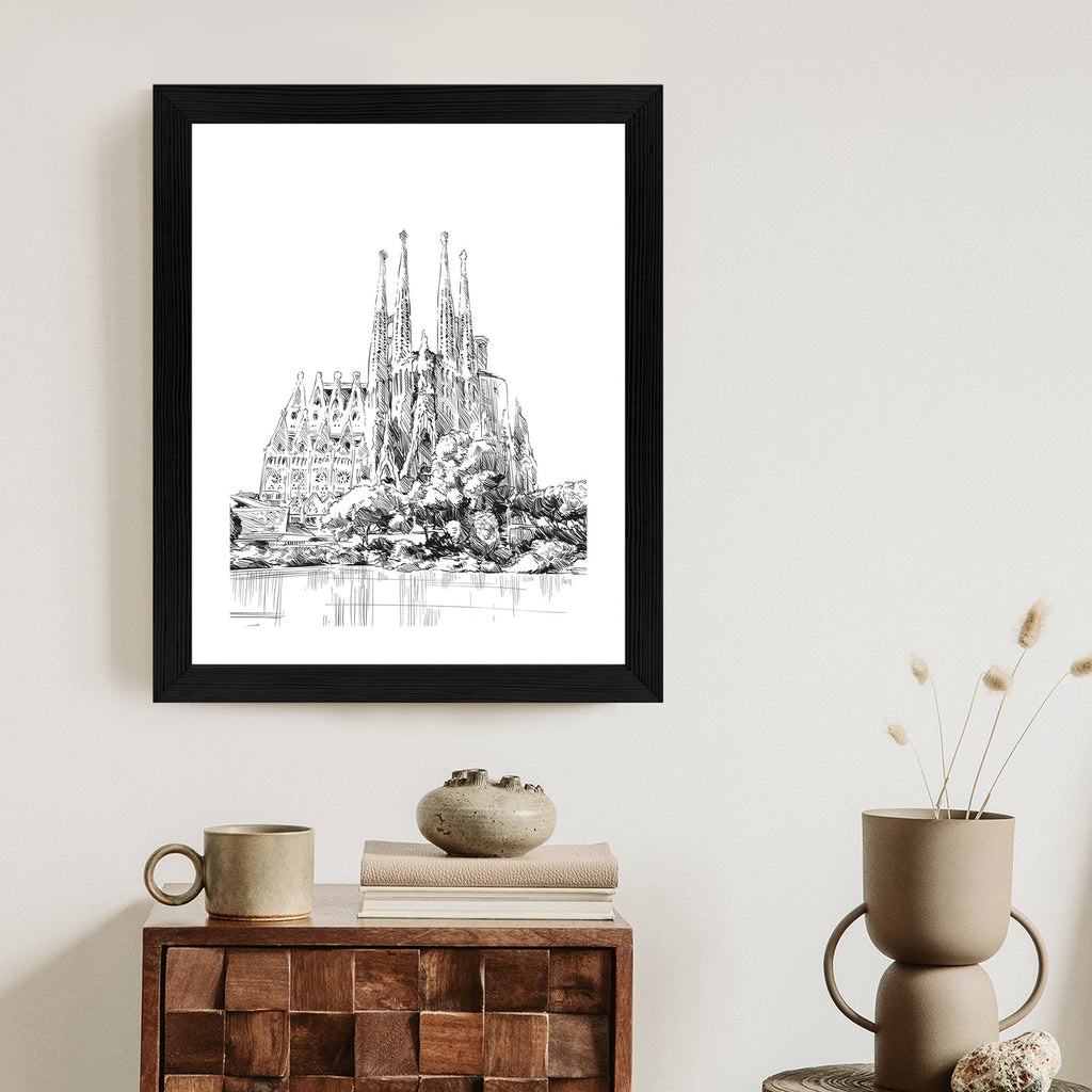Plakat Bazylika Sagrada Familia Szkic Rama Aluminiowa Kolor Czarny