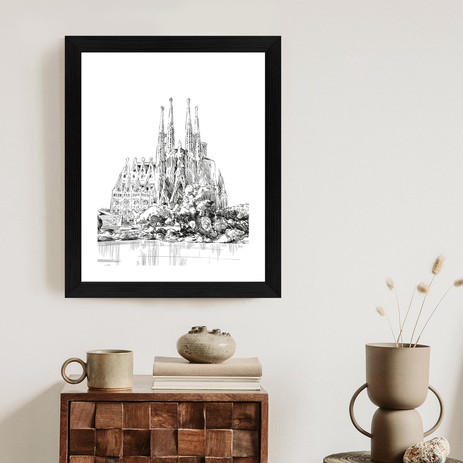 Plakat Bazylika Sagrada Familia Szkic Rama Aluminiowa Kolor Czarny