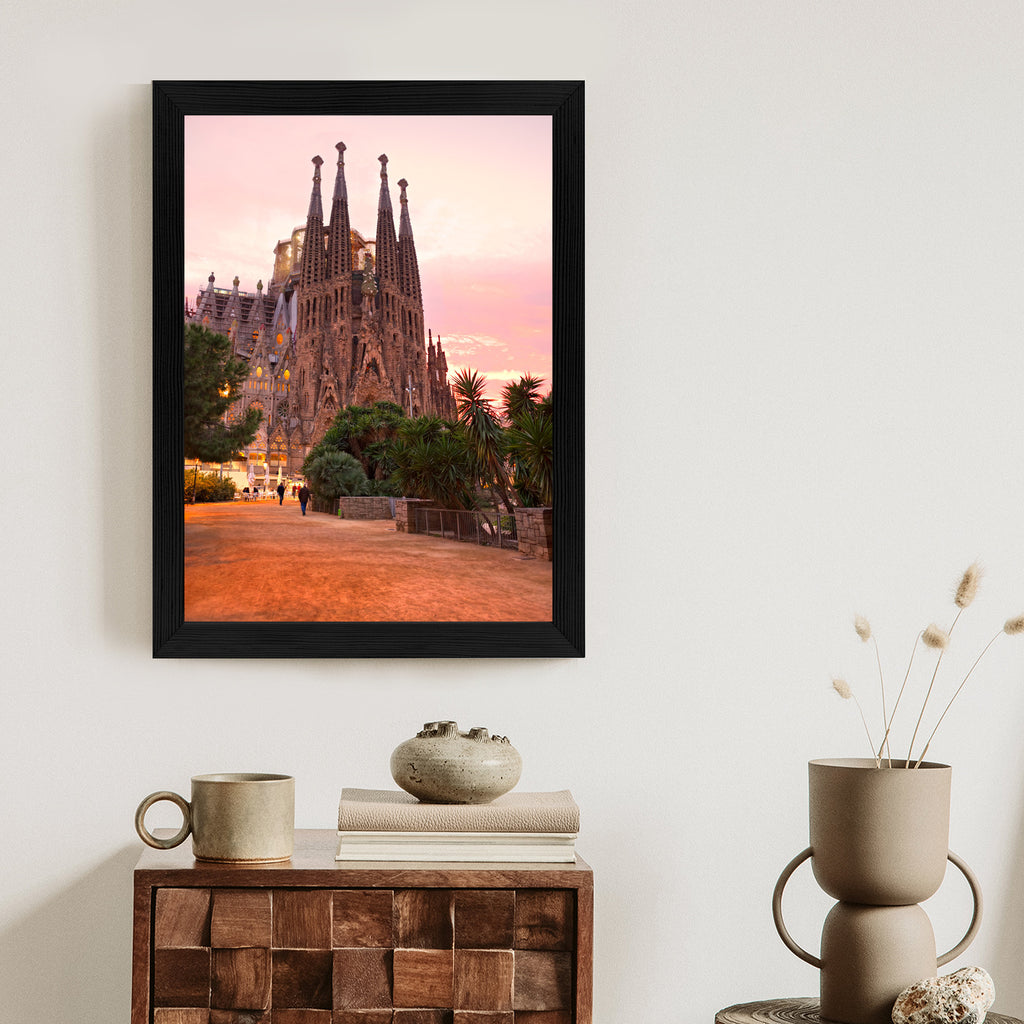 Plakat La Sagrada Familia Podczas Zachodu Słońca Rama Aluminiowa Kolor Czarny